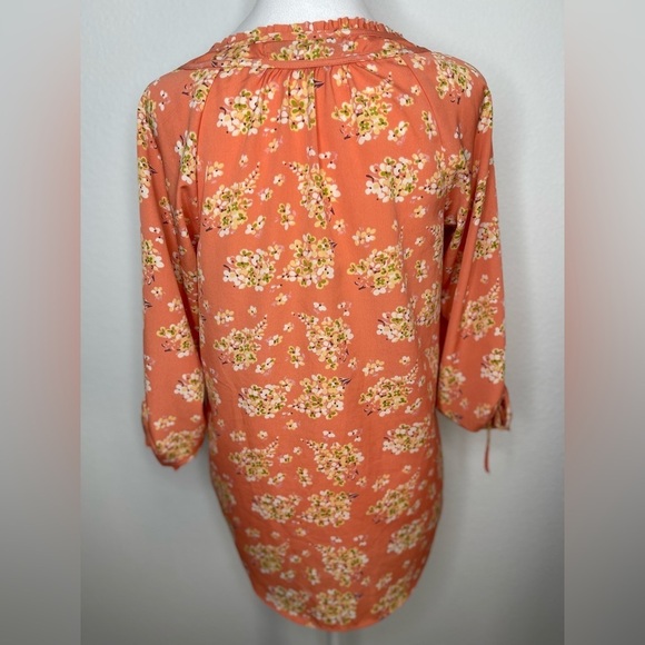 Lauren Conrad Women's Floral Print Key Hole Tie 3/4 Sleeve Roll Tie Blouse Small - Picture 9 of 10